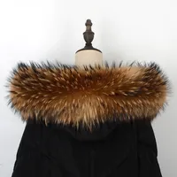 Écharpe en fourrure de raton laveur 100% naturelle pour femme, 60*12cm, pour col de manteau, pull ou chapeau, grande taille, collection hiver