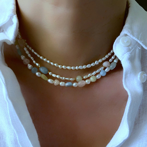 Collana di perle d'acqua dolce fatta a mano protezione guarigione irregolare perline di <span class=keywords><strong>Morganite</strong></span> collana di cristallo pastello - Product Image 3
