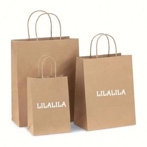 Sacs en papier kraft écologiques recyclés avec poignées brunes pour la vente à emporter, sacs cadeaux personnalisés, emballages artisanaux avec logo - Product Image 2