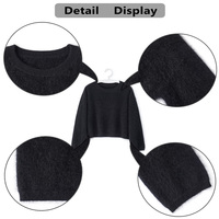 Damen Schwarzer Flauschiger Nerz-Strickpullover Rundhals Crop-Top mit Tiefer Schulterpartie Hohe Taille Tägliches Reise- und Pendler-Oberteil Gestrickter Pullover