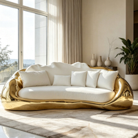 Luxuriöses Designer-Kurvensofa mit Fiberglas-Goldbasis und Weicher Weißer Polsterung für Hotel- und Gewerbeprojekte