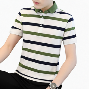 Polo à manches courtes rayé pour homme, t-shirt uniforme respirant en tricot, service de personnalisation du logo, vêtements pour le personnel - Product Image 1