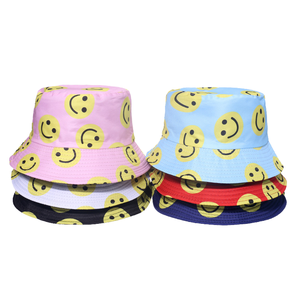 Chapeau Bob Réversible Anti-UV 100% Coton pour Printemps-Été 2025 – Idéal Surf, Plein Air, Voyage, Fête – Motif Visage Souriant - Product Image 1
