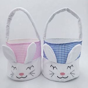 2026 <b>Basket</b> Plush <b>Baskets</b> With Bunny Ear Cute Rabbit Plaid Large <b>Easter</b> Bucket - Product Image 1