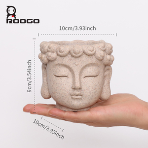 Roogo White Jade Buddha Head Maceta Pequeña Maceta Decorativa Suculenta Maceta Jardín Escritorio Asiático Zen Style Bonsai - Product Image 6