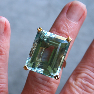 Anel de Aquamarine Natural em Ouro Amarelo para Mulheres, Grande Joia de Noivado, Presente - Product Image 5