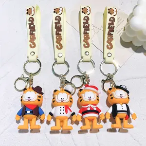 2024 New Arrival 13cm Garfield PVC Silicone Keychain Cute Cartoon Anime Kawaii Stuffed Animal Toy for Bag Phone Keychain