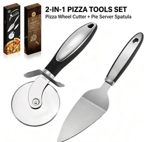 Set da <span class=keywords><strong>2</strong></span> Pezzi: Rotella Tagliapizza in Acciaio Inossidabile e Pala per Pizza, Affettatrice Rotonda a Ruota Singola, Utensili da Cucina - Product Image 3