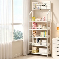 Étagère de rangement métallique multi-niveaux avec paniers, présentoir mobile pour snacks, jouets et articles ménagers, idéal pour supermarchés et magasins de proximité