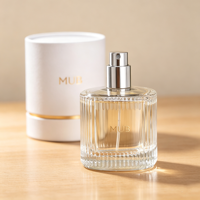 Flacon pulvérisateur en verre cylindrique à col serti avec ligne verticale, 30ml, 50ml, 100ml, stock usine, vente en gros, sérigraphie personnalisée