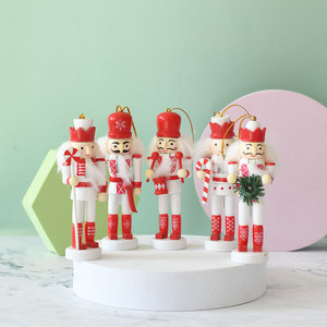 Handmade 13CM Nutcracker Wooden Soldier Ornament for Christmas Drumming Soldier Hanging Decor for Holiday Promotional Toy