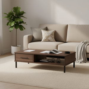 Oslo Brown Solid <b>Pine</b> Wood <b>Coffee</b> <b>Table</b> With Metal Legs Modern Scandinavian Living Room Furniture - Product Image 2