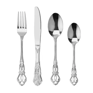 FANGYUAN Court Style High End Luxury Handle Wedding Stainless Steel Vintage Cutlery Set Flatware For Rental