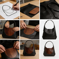 Sac bandoulière classique en cuir véritable noir pour femme, petit format MINI, texture bois