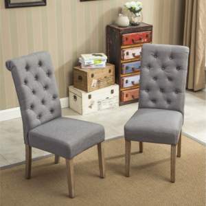 DB Habit Solid Wood Tufted Parsons Dining <b>Chair</b> Set of <b>2</b> in Farmhouse Style for Home Dining and Living Rooms Grey Color - Product Image 3