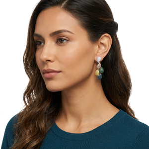 Jewelspaark Multicolor Diamond Tear <b>Drop</b> <b>Earrings</b> for Ladies Womens 925 Sterling <b>Silver</b> Prong Set Party Jewelry Wholesale - Product Image 2