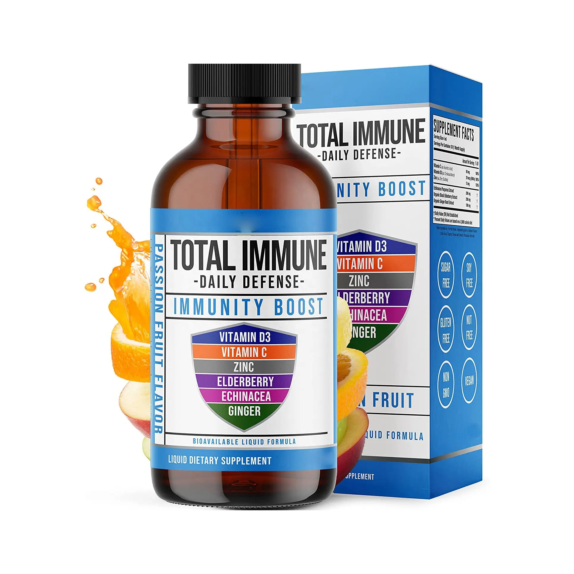 wholesale OEM/ODM 6-in-1 Liquid Multivitamin Supplement 100% Daily Immunity Drops | Elderberry Echinacea & Ginger Defense