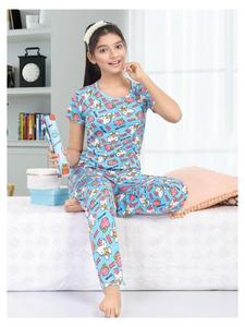 Ensemble de pyjama imprimé pour filles, deux pièces, col rond, vêtements de nuit confortables pour enfants, vêtements de maison pour la détente avant le coucher - Product Image 5