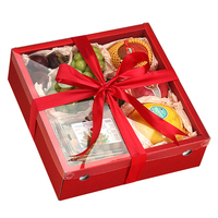 IMEE Square 15 Inch Rood roze en zwarte fruit- en bloemen cadeaudoos Aardbeien fruitdoos met transparant deksel voor Kerstfeest