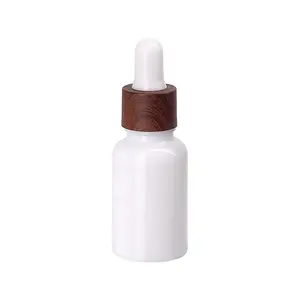 15Ml Donker Houtnerf Dropper Fles Witte Opaal Glas Fles Met Water Transfer Gedrukt Houten Plastic Cap Voor Essentiële olie