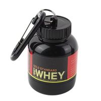 Produk baru 100 Ml wadah bubuk Protein Mini Logo kustom dengan gantungan kunci plastik botol pil suplemen kebugaran portabel