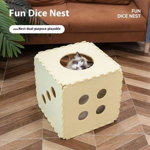 Maison pour chat en feutre pliable et résistante aux intempéries, forme carrée, fermeture adhésive, multicolore, tunnel interactif - Product Image 3