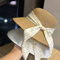 Topi Jerami Wanita Landfond Fashion Style Bow High Density Weaving Bucket, untuk Musim Semi dan Musim Panas, Serbaguna, Pantai, Pelindung Matahari