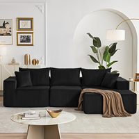 Canapé modulaire sans structure de 108 pouces avec chaise longue, assise profonde en velours côtelé noir, sans assemblage, pour appartement