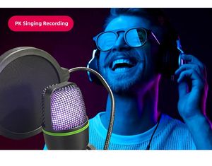 Microphone de jeu capacitif RGB à modèle privé, pour <span class=keywords><strong>enregistrement</strong></span> sur ordinateur, diffusion en direct, réduction du bruit, microphone filaire - Product Image 2