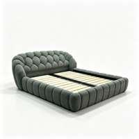 Cadre de lit double en velours postmoderne, taille extra-large, capitonné blanc, inclinable, assemblé, luxueux et confortable, rembourré