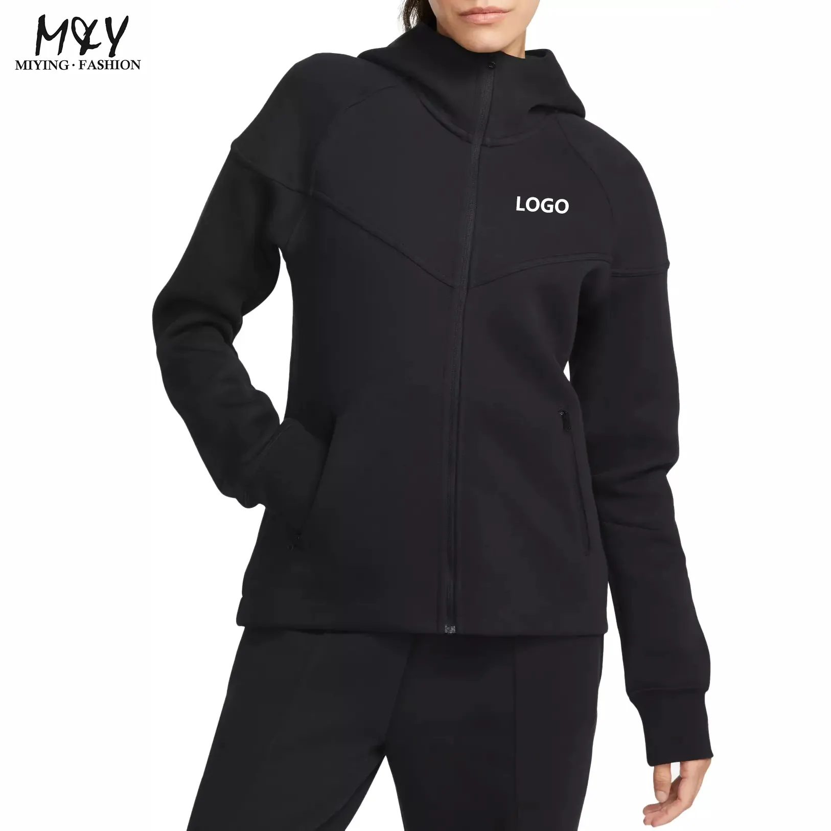 Autumn /Winter Fashion Sports Running Cycling Zipper Hooded Jacket Custom Logo Fabric Casual Sweatshirts Women Clothing