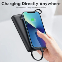 Batterie externe ultra-fine personnalisable avec logo, 10000 mAh, 20000 mAh, avec câble intégré, cadeau pour les voyageurs d'affaires