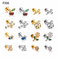 Anting-anting tusuk titanium alloy F136, ukiran rumit bergaya panjang, perhiasan tulang rawan telinga, bentuk geometris zircon, batang 8mm
