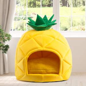 Nueva cama para mascotas autocalentable en forma de piña de felpa con cojín lavable extraíble y fondo antideslizante para gatos de interior y perros pequeños - Product Image 2