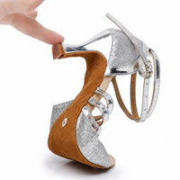 Zapatos de Baile Latino para Mujer, Zapatos de Baile Irlandés con Suela Suave para Interiores, Suela de Gamuza para Salsa y Tango, Tacones Altos con Punta Abierta para Baile de Salón