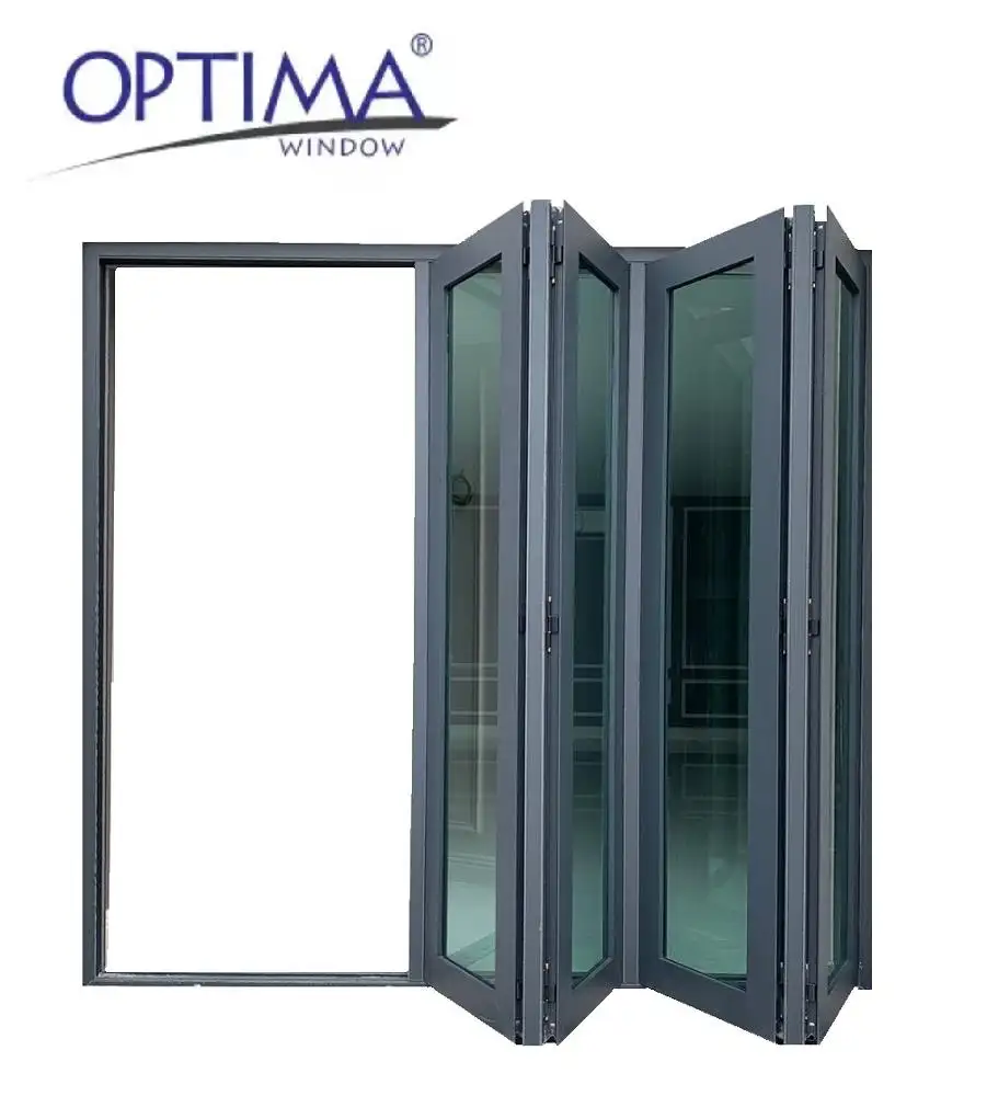 Porte de fenêtre pliable en verre avec cadre en alliage d'aluminium, prévente