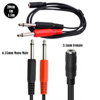 Câble adaptateur audio 20 cm, prise femelle 3,5 mm vers 2x6,35 mm TRS mono mâle, prise jack, 1/4 TSF femelle vers double TS 2 mâle 6,35 mm