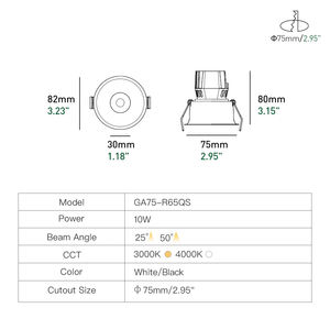 XRZLux moderno <span class=keywords><strong>10W</strong></span> <span class=keywords><strong>LED</strong></span> COB Downlight ETL incasso IP65 impermeabile in alluminio Anti-riflesso faretto alta CRI 97 3 anni di garanzia per - Product Image 5