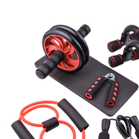 Kit de fitness à domicile 5 en 1 : Roue abdominale, Barre de pompes, Corde à sauter, Poignée de résistance, Équipement d'entraînement abdominal et de musculation