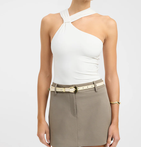 <span class=keywords><strong>Ensemble</strong></span> deux pièces pour femmes, sans manches, col en V profond, <span class=keywords><strong>kaki</strong></span>, avec détail de boucle métallique, élégant, pour le bureau et les soirées, mini-jupe - Product Image 3