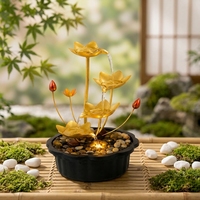 Fontaine d'eau de table en métal doré Lotus, décoration intérieure relaxante avec lumière LED