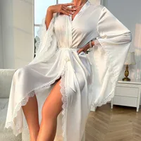 Nouvelle mode, pyjama en satin à manches longues pour femmes, vente en gros, peignoir en soie de haute qualité, confortable