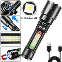 Weiße Laser- und Seiten-COB-Taschenlampe IP66 mit Mehreren Beleuchtungsmodi Rot-Grün Blinkend Wiederaufladbare Taktische Taschenlampe für Camping und Patrouille