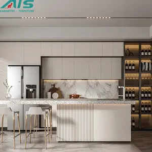 Ais现代欧洲新设计全低价家具套装灰色三聚氰胺橱柜带岛橱柜