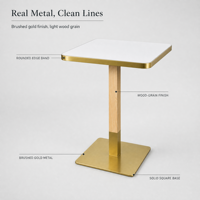 Table de salle à manger carrée de luxe sur mesure en pierre frittée avec base en acier inoxydable doré pour café et restaurant (OEM)