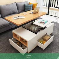Table basse moderne nordique en noyer durable avec rangement multi-compartiments dissimulé, tiroir à lattes noir pliable, personnalisable pour salon