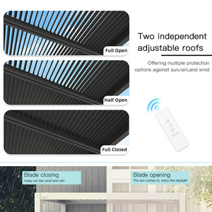 AuVersatile pergola de patio avec trois modes d'utilisation (application/télécommande/manuel), angles de lamelles personnalisables et un cadre noir moderne. - Product Image 4