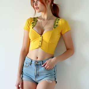 TKAN718 verano bebé camiseta Y2k Crop Tops camiseta Sexy fina amor botón camisa para mujer algodón transpirable calidad camiseta lisa - Product Image 3