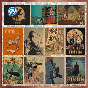 Póster de Anime de la <span class=keywords><strong>Película</strong></span> Animada Las Aventuras de <span class=keywords><strong>Tintín</strong></span>, Decoración Vintage de Papel Kraft para Restaurante, Bar, Cafetería, Pintura Decorativa de Pared - Product Image 6