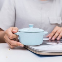 Mini-Casserole ronde en céramique, ustensiles de cuisine portables, Design de couleurs roses, chauffe-aliments avec poignées, vente en gros
